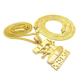 No Limit Records Tank Pendant on Cuban Chain with No Limit Printed Herringbone Chain in Gold-Tone