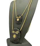 Hematite-Tone Goon Ski Mask Head Pendant Set with Gold-Tone Box Chain Necklaces