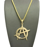 Polished Anarchy Symbol Round Pendant w/ 24" Chain Necklace