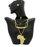 Women's Fashion Africa Pendant Earring and Necklace Set in Gold-Tone