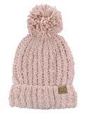 C.C Women's Chenille Soft Stretchy Pom Cuffed Knit Beanie Cap Hat