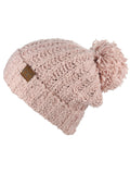 C.C Women's Chenille Soft Stretchy Pom Cuffed Knit Beanie Cap Hat