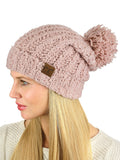 C.C Women's Chenille Soft Stretchy Pom Cuffed Knit Beanie Cap Hat