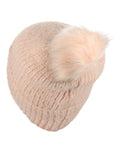 D&Y Super Soft Feathered Faux Fur Pom Cuffed Knit Beanie