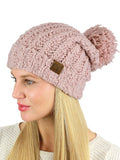 C.C Women's Chenille Soft Stretchy Pom Cuffed Knit Beanie Cap Hat