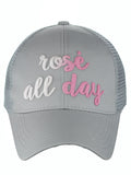 C.C Ponycap Color Changing Embroidered Quote Adjustable Trucker Baseball Cap, Rosé All Day, Navy