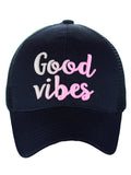 C.C Ponycap Color Changing Embroidered Quote Adjustable Trucker Baseball Cap, Good Vibes