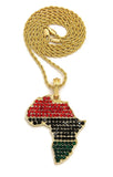 Colored Stone Pan Africa Continent Pendant with 2mm 24" Rope Chain Necklace