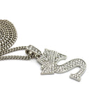 Stone Stud Allover Tilted Crown Initial S Pendant w/ 3mm 24" Cuban Chain Necklace - Silver Tone
