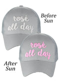 C.C Ponycap Color Changing Embroidered Quote Adjustable Trucker Baseball Cap, Rosé All Day, Navy