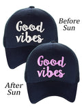 C.C Ponycap Color Changing Embroidered Quote Adjustable Trucker Baseball Cap, Good Vibes