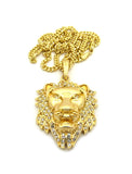 Stone Stud Noble Lion Head Pendant w/ Chain Necklace