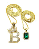 Tilted Crown on Initial B Pendant Set w/ Chain Necklace