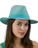 C.C Women's Raffia Straw Weaved Panama Sun Hat with Ribbon Trim