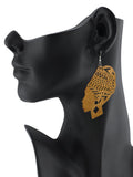 Women's Wooden African Woman Turbanista Figure Dangle Pierced Earrings Set, Black/Brown/Light Brown
