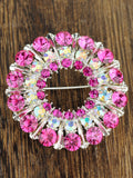 NYFASHION101 Elegant Formal Multi Size Rhinestone Studded Round Brooch Pin, Pink/Silver-Tone
