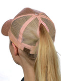 C.C Ponycap Messy High Bun Ponytail Adjustable Glitter Mesh Trucker Baseball Cap, Rose Gold