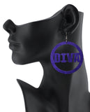 Women's Diva Encircled Wood Dangle Pierced Earrings, Purple