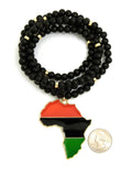 Pan Africa Continent Pendant with  8mm 36" Black Wooden Bead and Metal Disc Necklace, Gold-Tone