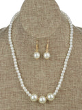 Women's Simulated Pearl with Stone Stud Bead Necklace Bracelet and Dangle Earring Set, Gold-Tone