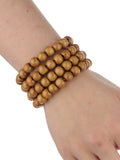 Women's Stackable 4 Piece Wood Bead Fashion Stretch Bracelet, Light Brown