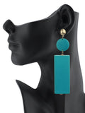 Women's Wood Geometric Round and Rectangular Clip On Earrings, Teal
