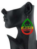 Women's Rasta Slogan All Lives Matter Wood Teardrop Dangle Pierced Earrings