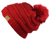 NYFASHION101 Soft Stretch Cable Knit Faux Fur Pom Pom Beanie Hat