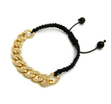 Hip Hop Rapper's Style 10mm Iced Out Cuban Link Chain Black Cord Adjustable Knotted Bracelet