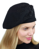 C.C Rhinestone Embellished Embroidered Flower French Style Angora Beret