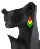 Women's Rasta Linked Shape Wood Pierced Dangle Earrings, Chevron