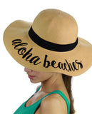 C.C Women's Paper Weaved Beach Time Embroidered Quote Floppy Brim Sun Hat