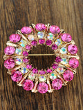 NYFASHION101 Elegant Formal Multi Size Rhinestone Studded Round Brooch Pin, Pink/Gold-Tone