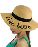 C.C Women's Paper Weaved Beach Time Embroidered Quote Floppy Brim Sun Hat