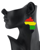Women's Rasta Africa Continent Wood Pierced Dangle Earrings, Linked