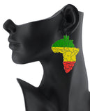 Women's Rasta Africa Continent Wood Pierced Dangle Earrings, Map