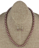 Women's 7mm Simulated Pearl Necklace with Stretch Bracelet and Ball Earrings