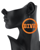 Women's Diva Encircled Wood Dangle Pierced Earrings, Orange