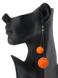 Women's Fashion Dual Wooden Ball Dangle Pierced Earrings Set, Orange/Yellow/Blue