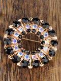 NYFASHION101 Elegant Formal Multi Size Rhinestone Studded Round Brooch Pin, Black/Gold-Tone