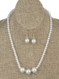 Women's Simulated Pearl with Stone Stud Bead Necklace Bracelet and Dangle Earring Set, Silver-Tone