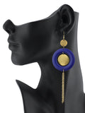 Women's Hammered Glitter Circle Wood Dangle Pierced Earrings, Royal