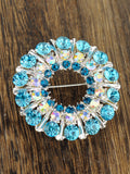 NYFASHION101 Elegant Formal Multi Size Rhinestone Studded Round Brooch Pin, Turquoise/Silver-Tone