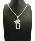 Stone Stud Tilted Crown Number Pendant with 3mm 24" Cuban Chain Necklace, 0, Silver-Tone