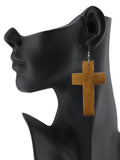 Women's Smooth Wooden Cross Dangle Pierced Earrings Set, Black/Brown/Light Brown