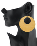 Women's Large Round Flat Wood Dangle Pierced Earrings
