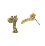 Stone Stud Tilted Crown Initial Pierced Earrings, I/Gold-Tone