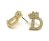 Stone Stud Tilted Crown Initial Pierced Earrings, D/Gold-Tone