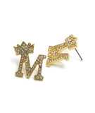 Stone Stud Tilted Crown Initial Pierced Earrings, M/Gold-Tone