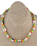 Unisex Wood Disc Rasta Conch Shell Macarame Necklace